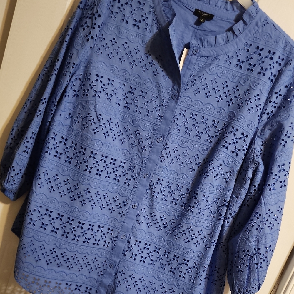 Talbots Blue Eyelet Button-Front Women's Top